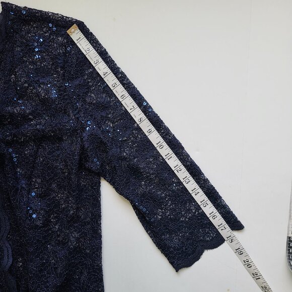 Lace Sequin Open Front Top 14 Dark Blue Floral Cardigan Topper Witchcore Evening - Picture 5 of 10